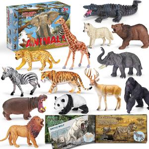 13 Pack Wild Animal Toys with Educational Booklet and Gift Box, Realistic Safari Animals Figures for Kids, Plastic Zoo Animals Figurines for Toddler Ages 1-3, Jungle Birthday Party Favor for Boy Girl, 5-6.5 inches