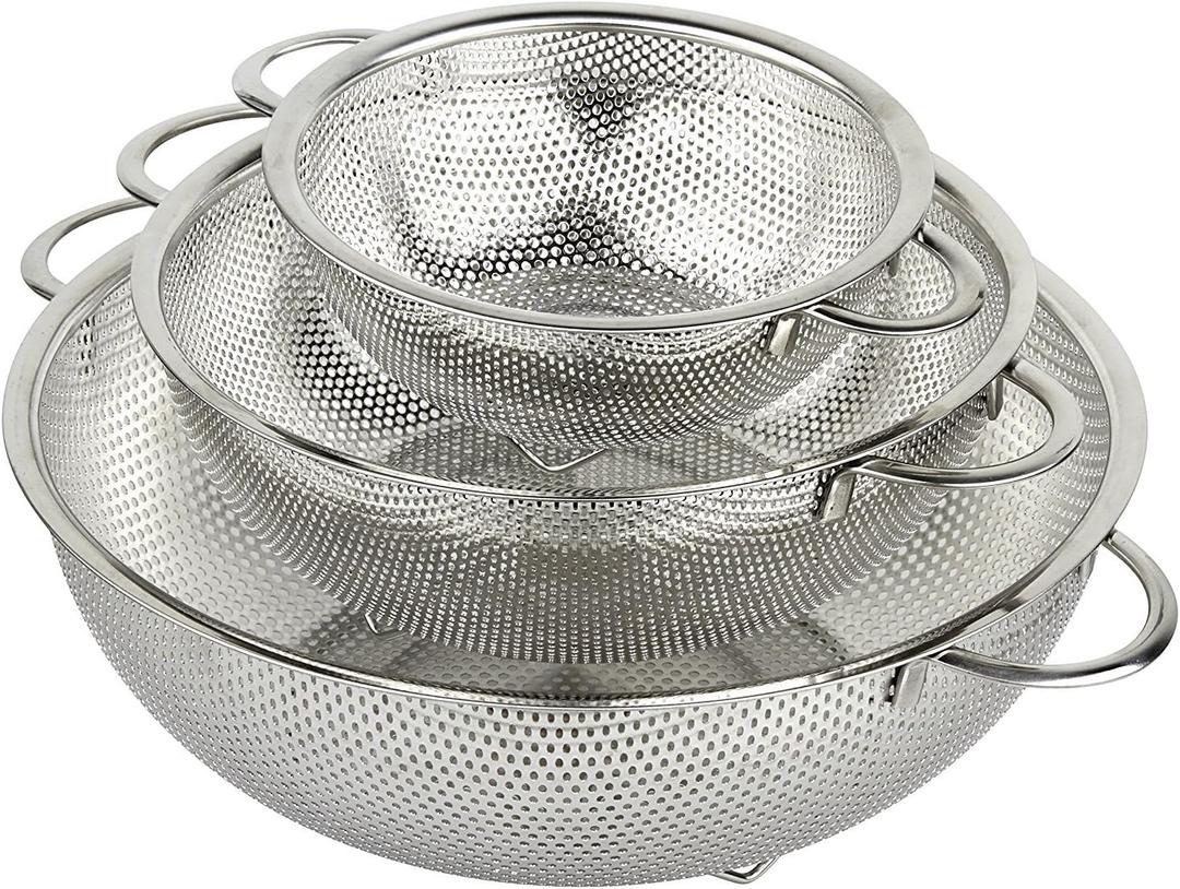 3-Piece Stainless Steel Mesh Micro-Perforated Strainer Colander Set (1-Quart, 2.5-Quart and 4.5-Quart)