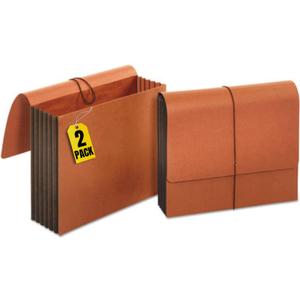 1InTheOffice Expanding File Wallet with Flap and Cord Closure, 5-1/4" Expansion, Letter Size, Redrope, 2 Pack