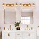 Gold Bathroom Light Fixtures, 4-Light Bathroom Vanity Light with Crystal Glass Shade, Matte Antique Gold Finish Vintage Vanity Light, Brushed Gold Vanity Lights for Bathroom, Bedroom, Hallway
