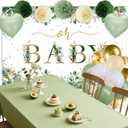 Sage Green Baby Shower Decorations Set- Sage Green Balloon Arch Kit, Pom Poms, OH BABY Banner, Backdrop, tablecloth for Gender Reveal Party Supplies