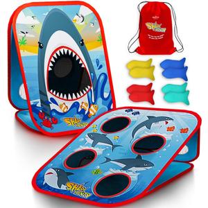 Swooc Games - Shark Frenzy | 2-in-1 Bean Bag Toss Game for Kids | 5-Second Setup Toddler Party Games for Kids | Toddler Outdoor Fun | Corn Hole Shark Toys for Boys | Cornhole Game Set Outside