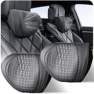Car Neck Pillow 2-Pack - Premium Memory Foam Headrest with Soft Nappa Leather Feel, Ergonomic Support for Long Drives, Fits Most Vehicles (2, Black)