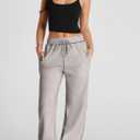 Herseas High Waisted Sweatpants for Women 2025 Fall Wide Leg Contrast Stitching Drawstring Loose Lounge Jogging Pants (Gray, S)