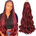 French Curly Braiding Hair 24 Inch Burgundy Color - Pre Stretched Bouncy Braiding Hair- Loose Wavy Synthetic Hair Extensions For Black Women (24 inch 2 packs, Burgundy)