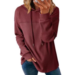 Dokotoo Womens Hoodies Casual Waffle Knit Long Sleeve Drawstring Pullover Sweatshirts Lightweight Hooded Tops, XL