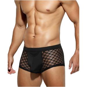 Casey Kevin Men's Underwear Sexy See Through Lace Boxer Briefs Mesh Trunks (3X-Large, A1-black-ck2116-us)