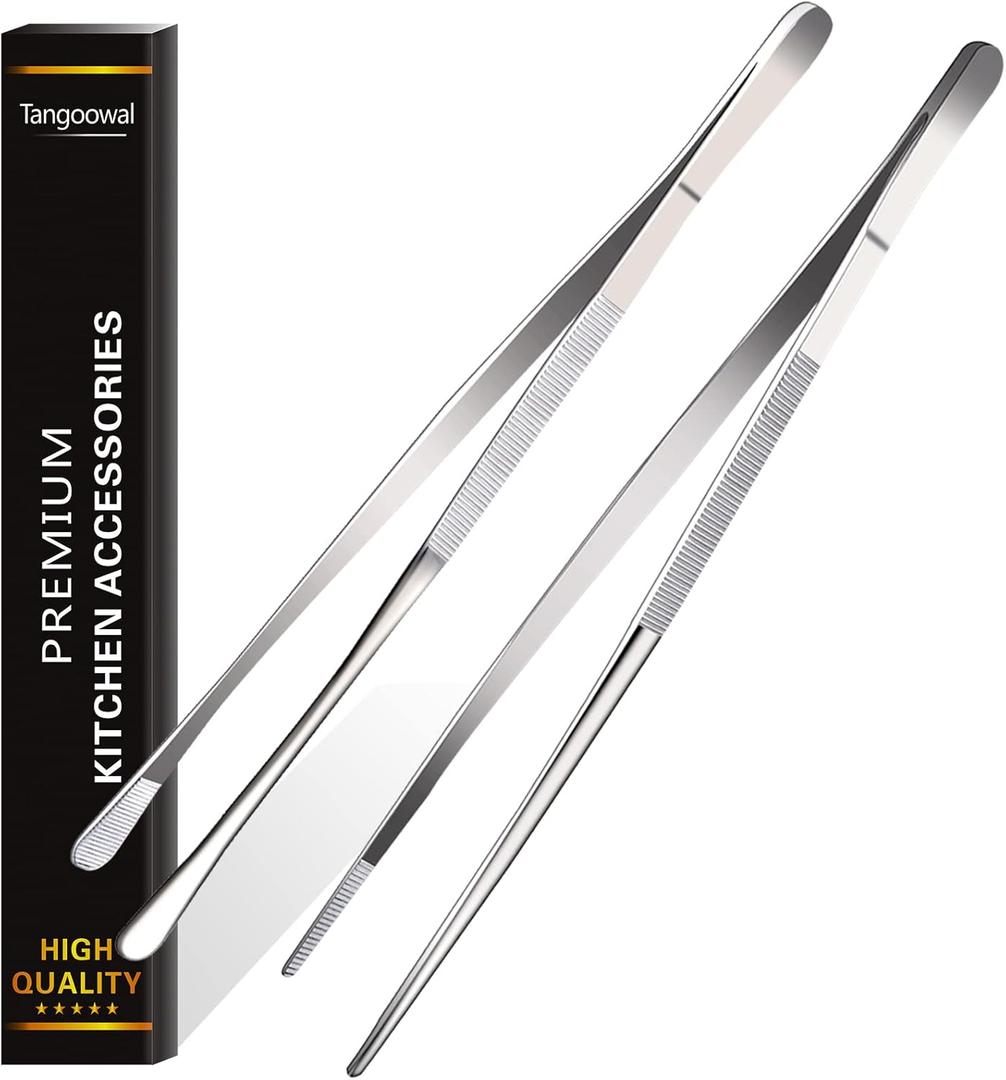 2 Pcs 12-Inch Fine Tweezer Tongs,Extra-Long Stainless Steel Tweezers Tongs (Silver)