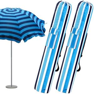 Teenyyou 2 Pcs Beach Umbrella Storage Bag Foldable Waterproof Beach Bag for Umbrellas with Wide Padded Shoulder Strap & Molded Carry Handle Summer Stripe Patio Storage Carrying Covers(Blue)