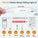 Rechargeable Motion Sensor Ceiling Light Indoor Outdoor w/Remote, 7.08 Inch Battery Operated Flush Mount Ceiling Light 3000K 4000K 6000K 400LM Dimmable for Closet Hallway Laundry Stairs (2)