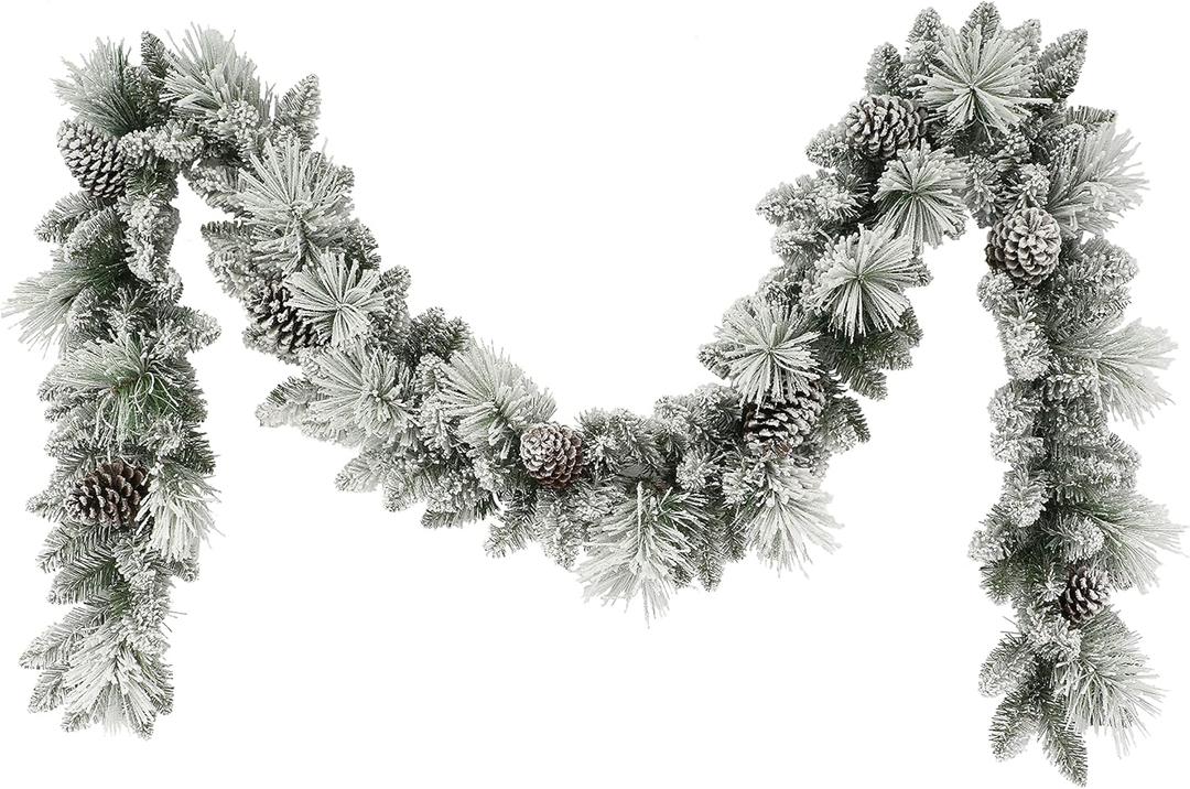 9 ft x 10 in Flocked Berkshire Spruce Garland, 170 Tips, Pine Cones