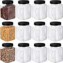 Gerrii 12 Pack 32 Oz Plastic Jar with Lid Bulk 1/4 Gallon Clear Grip Storage Containers Clear Grip Jars Empty Wide Mouth Containers Household Dried Food Canisters for Kitchen Honey Candy, Black Lid
