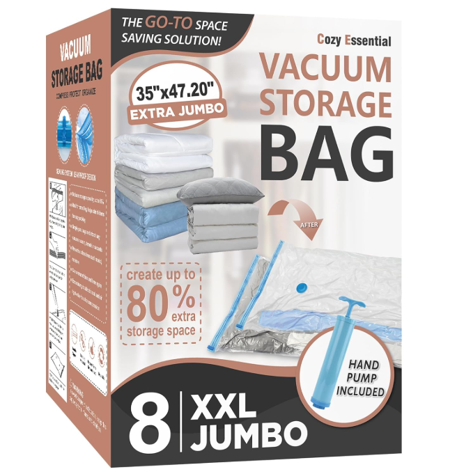 8 Pack XXL Jumbo Vacuum Storage Bags, Extra Large Vacuum Seal Bags for Comforters, Bedding, Blanket Storage, Giant Space Saver Bags for Huge Stuffed Toy(47.2x35 in)