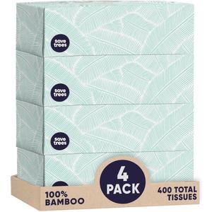 Save Trees Bamboo Facial Tissues - 12 Boxes of Eco-Friendly, 3-Ply Hypoallergenic Tissues, 90 Sheets per Box, FSC Certified, Plastic-Free Packaging, Soft & Gentle for Home Use