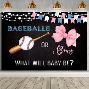 MEHOFOND 7x5ft Baseballs or Bows Gender Reveal Backdrop for Black Boy or Girl What Will Baby Be Decorations Banner Pink Bows Gender Reveal Baby Shower Photography Background Cake Table Supplies