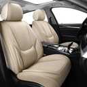Chezope Car Seat Covers Full Set, Beige Leather Seat Covers, Breathable Front and Back Car Seat Protectors, Wear-Resistant Seat Covers Universal Fit for Most Cars SUV Truck (Beige-Solid, Full Set)
