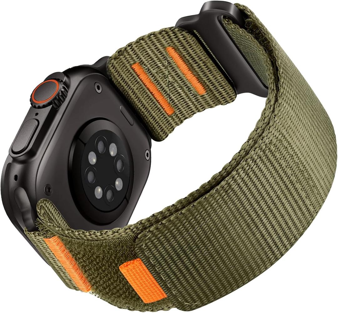 Rugged Nylon Band Compatible with Apple Watch Ultra 3/2/1 Band 49mm 46mm 45mm 44mm 42mm, Sport Loop Strap for iWatch Ultra Series 11/10/9/8/7/6/5/4/3/2/1 SE 3 2 1 (L, Army Green/Black)