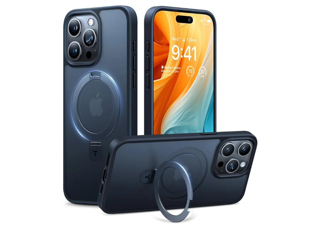 TORRAS Magnetic Ostand for iPhone 15 Pro Max Case, [Military Grade Drop Tested] [Compatible with MagSafe][Build-in Kickstand] Translucent Slim Soft Edge Anti-Fingerprint 6.7" 2023, Blue Titanium