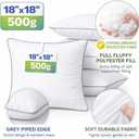 18x18 Throw Pillow Inserts Set of 4, 500g Extra Filled Decorative Pillow Inserts with Grey Piped Edge, Soft Fluffy Supportive Couch Sofa Bed Pillow Forms, Hypoallergenic Polyester Fiber, White