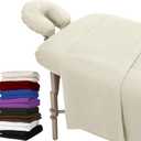 LONDON LINENS Extra Thick 3 Piece Set Massage Table Sheets Set - 100% Natural Cotton Flannel - Includes Massage Table Cover, Massage Fitted Sheet, and Massage Face Rest Cover (Natural)