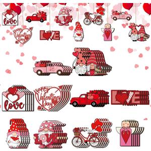 2 x Leinuosen 50 Pcs Christmas Wood Ornaments Vintage Christmas Wooden Hanging Ornaments Xmas Tree Hanging Decoration Set for Xmas Holiday Party Decorations(Love Heart) (Pink)