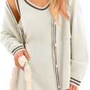 Fisoew Womens 2 Piece Outfits Casual Button Down Cardigan Sleeveless Loose Mini Dress Knit Sweater Sets (Medium, Beige)