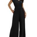 ZAFUL Women's Cap Sleeve Deep V Neck Smocked Waist Long Jumpsuits Rompers Fashion Casual Travel Clothes Summer Spring Fall 2026 Black L