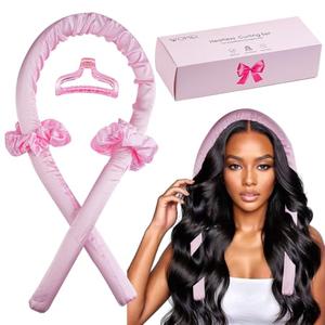 Pack of 4, Heatless Curler Set, Heatless Silk Curls for Long Hair, No Heat Large Rollers Overnight, Rubber Curling Rods (Pink1)