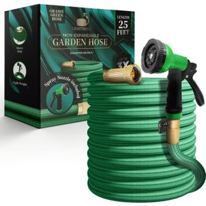 Garden Hose, NON-EXPANDABLE Garden Hose, Super Light Weight Hose, No Burst, 3/4 inch Solid Brass Connectors, 25 Ft, Grassy Green