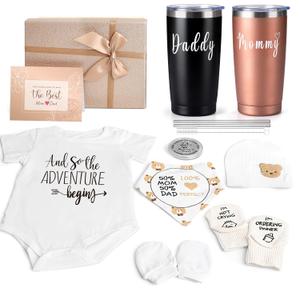 New Mom Gifts for Women, 9 Pcs Best Pregnancy Gifts Basket for New Parents, Gender Reveal Ideas Gift Set for First Time Mom Dad Expecting Parents to Be Gender Reveal Baby Shower Newborn (Rose Gold)