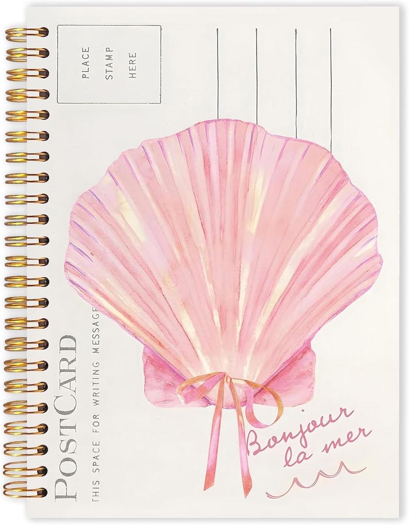 Pink Seashell Preppy Beach Spiral Notebook Journal 5.5x8.3, Ocean Coastal Beach Preppy Aesthetic Notebooks for Note Taking, Hardcover Journal, Pink Office Supplies