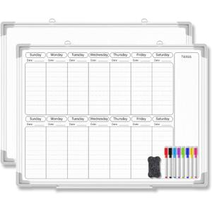 Lincia 24" x 18" Horizontal 2 Weekly Dry Erase Calendar for Wall Undated Horizontal Dry Erase Wall Calendar Planner Aluminum Frame Whiteboard for Home Office Projects Fridge