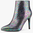 Perphy Snakeskin Printed Metallic Boots Pointed Toe Stiletto Heel Ankle Boots for Women 9
