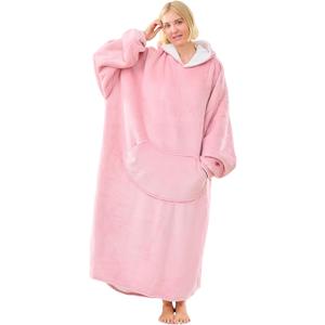 Moinlizy Wearable Blanket Hoodie, Long Thick Hooded Blanket Oversized for Adults Women Men with Pocket and Sleeves
