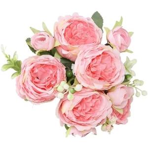 Tcairzl Artificial Flower 4 Small Rose Korean-Style Bundle Persian Peony Artificial Flower Home Wedding Rose Bouquet Decoration(Darkpowder)