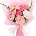 Marvogo Handmade Crochet Sunflowers Rose Daisy as a Gift for Lover, Family,Friends. Crochet Bouquet, Crocheted Yarn Flowers, Artificial Flower Finished Bouquet (Pink)