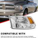 2010 2011 2012 2013 2014 2015 2016 2017 2018 Dodge Ram Headlight Assembly compatible with 10-18 Ram 1500/10-18 Ram 2500 3500 Chrome Housing Amber Reflector Headlamp Replacement