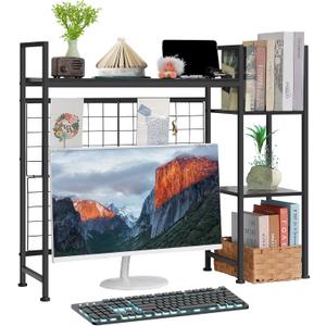 Desktop Bookshelf, Desktop Shelf Organizer, Computer Desktop Bookcase Multipurpose Wood Desk Hutch Bookshelf High-Capacity Desk Hutch Organizer for Computer (Black)