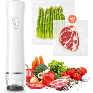 Vacuum Sealer Set (Vacuum Sealer Machine + 40 Bags) Powerful Handheld Vacuum Sealer with Visual Water Tank, Waterproof Compact Protable 10X Preservation & Fresh