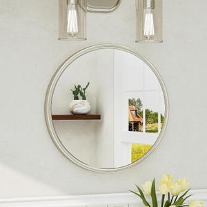 TokeShimi 18 in Round Brushed Nickel Mirror Bathroom, Shatterproof Bathroom Vanity Mirror Circle, 18x18 Silver Round Mirrored Farmhouse Aluminum for Entryway, Bedroom, Restroom, Vanity, Living Room (18"L x 18"W)