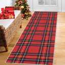 ROYHOME Christmas Runner Rug Buffalo Plaid Hallway Rug Holiday Decorative Gingham Check Runner Machine Washable Non-Slip Floor Cover Carpet for Kitchen Laundry Bedroom, Red, 2x6 Feet