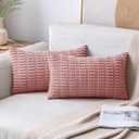 MIULEE Pack of 2 Blush Pink Throw Pillow Covers 12x20 Inch Corduroy Decorative Couch Pillow Covers Soft Boho Striped Pillow Covers Valentine's Day Modern Home Decor for Sofa Living Room Bed
