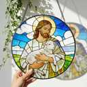 FancyPlus Stained Glass Window Hanging 7.9'' Jesus and Sheep Sun Catchers Stained Glass Suncatcher for Windows He is Risen Resurrection of Jesus Gift for Religious Christian Gifts Home Decor