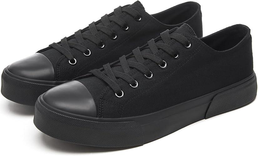 yageyan Men Canvas Low top Shoes Classic Casual Sneakers Black and White Fashion Shoes, 8