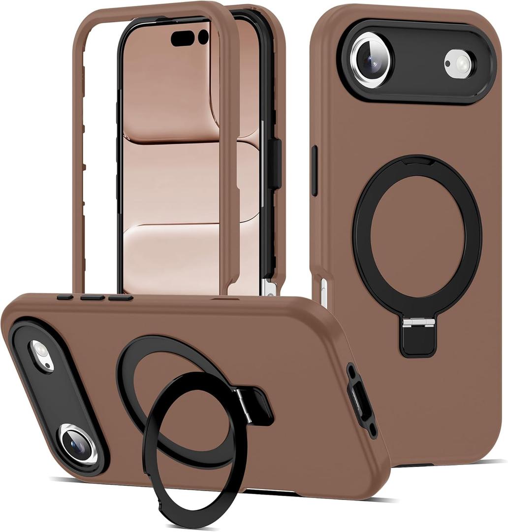 DuiDuiQ Compatible with iPhone 17 AIR Case 6.5''with Magnetic Ring Stand [Military Drop Protection][Compatible with Mag-Safe] 17 Air Phone Case for Men Wowen,Brown