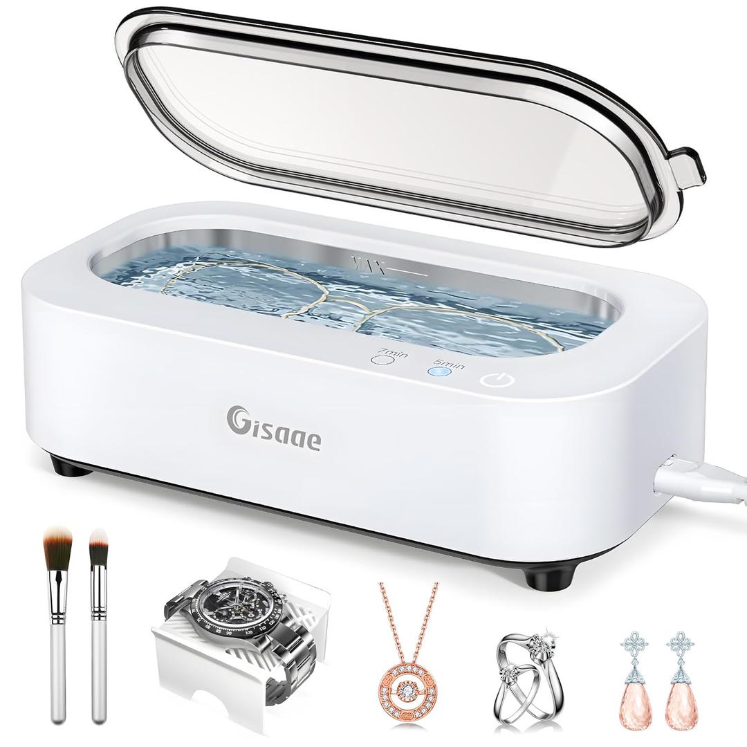 Jewelry Cleaner, 48kHz Professional Ring Cleaner with 2 Modes, 12oz Jewelry Cleaner Ultrasonic Machine for Glasses, Watch Band, Retainer, Denture, Razor, Silver (350ml White)