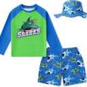 Boys Swim Sets Kids Rash Guard Long Sleeve Swimsuits Boys Quick Dry Bathing Suit  (Green, 10-11Y)