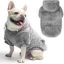 SCENEREAL Fleece Dog Sweaters Hoodie for Small Medium Large Dogs Girls Boys, Plush Fuzzy Dog Clothes Hoodies with Leash Hole, Winter/Fall Puppy Cold Weather Coat, Sherpa Hooded Sweatshirt, Grey SM