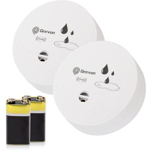 Geevon 2 Pack Water Leak Detectors, 100dB Water Sensor Alarms Flood Detector for Basements, Bathrooms, Laundry Rooms, Kitchens, Garages, and Attics, Water Alarms Battery-Operated (Battery Included)