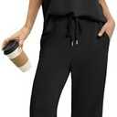 SAMPEEL Two Piece Sets for Women Summer Outfits Oversized Wide Leg Crop Pants Lounge Sets Airport Beach Vacation Clothes Black L